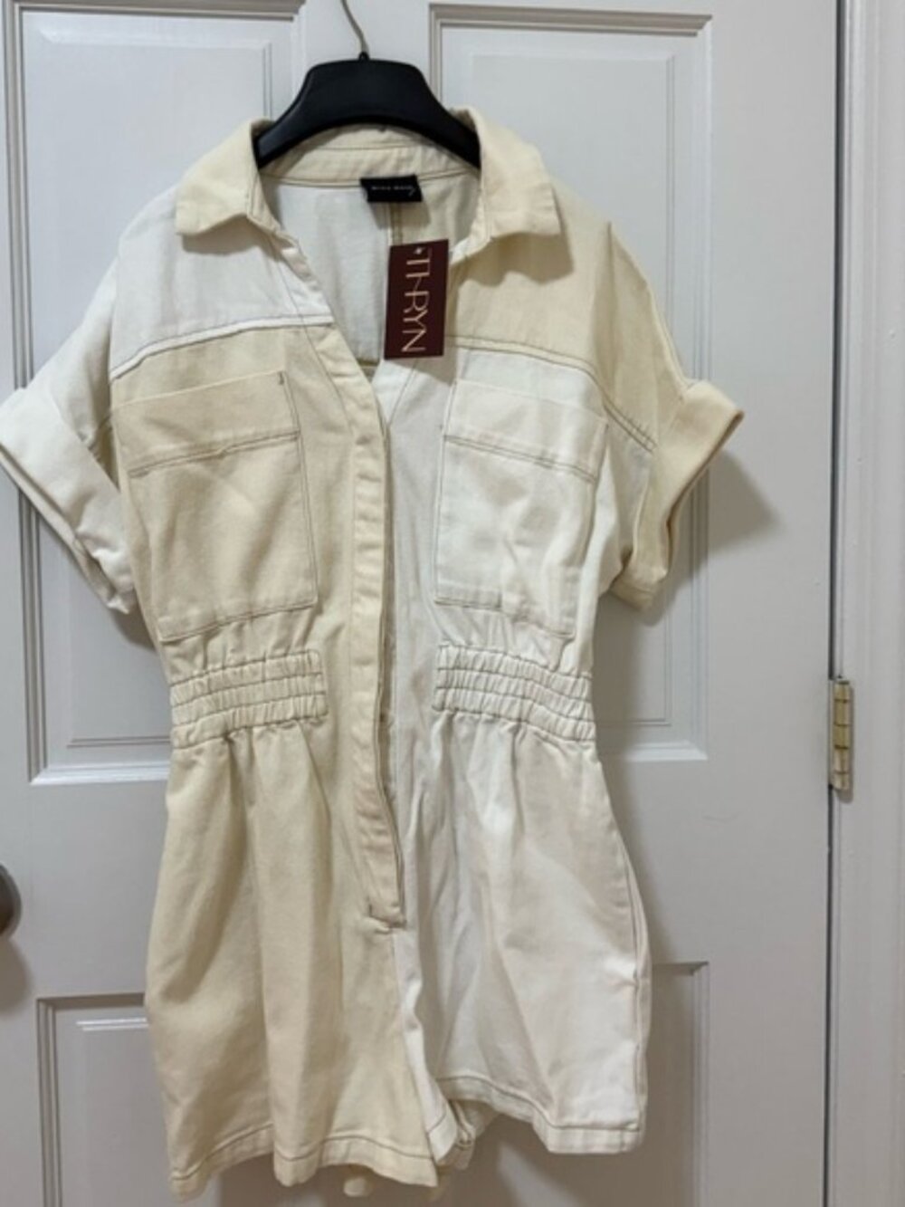 Cream and White Short Sleeve Romper